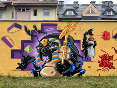 Colorful Characters by PETION. This Graffiti is located in Kluczbork, Poland and was created in 2023. This Graffiti can be described as Characters and Wall of Fame.
