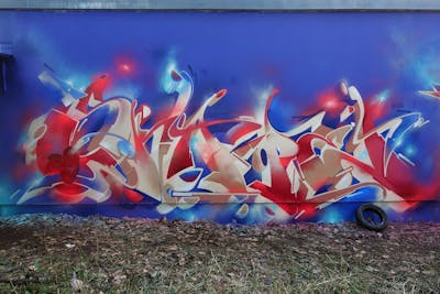 Beige and Red and Blue Stylewriting by S.KAPE289. This Graffiti is located in Dessau, Germany and was created in 2022.
