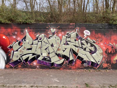 Beige and Red Stylewriting by BIATSCH ONE. This Graffiti is located in Neuss, Germany and was created in 2021. This Graffiti can be described as Stylewriting and Wall of Fame.