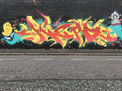 Colorful Stylewriting by Micro79. This Graffiti is located in Newcastle, United Kingdom and was created in 2021. This Graffiti can be described as Stylewriting, Characters and Wall of Fame.