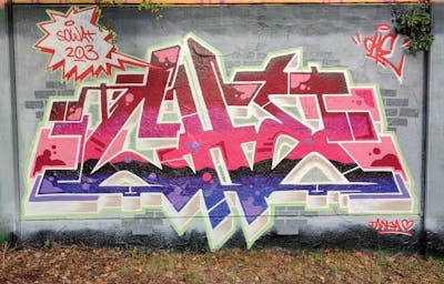 Colorful and Red Stylewriting by CHE. This Graffiti is located in Würselen, Germany and was created in 2023.