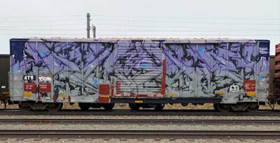 Violet and Grey Stylewriting by Kuhr. This Graffiti is located in United States and was created in 2021. This Graffiti can be described as Stylewriting, Trains, Freights and Wholecars.