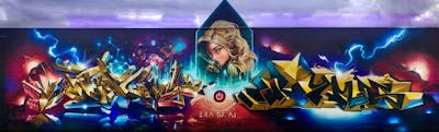 Colorful Stylewriting by Pencil and Rymd. This Graffiti is located in Sweden and was created in 2023. This Graffiti can be described as Stylewriting, Characters, Streetart and Murals.