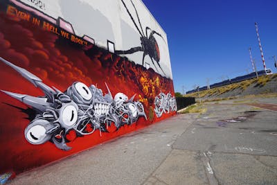 Red and Grey Stylewriting by ECKS, Lorenzo and Amuck. This Graffiti is located in Fremantle, WA, Australia and was created in 2024. This Graffiti can be described as Stylewriting, Characters and Streetart.