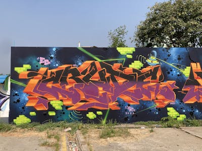 Black and Orange and Colorful Stylewriting by Crude. This Graffiti is located in Bangkok, Thailand and was created in 2021.