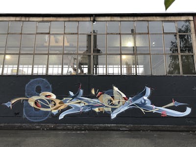 Light Blue and Beige Stylewriting by Syck, ABS, KKP and Los Capitanos. This Graffiti is located in MÜNSTER, Germany and was created in 2019. This Graffiti can be described as Stylewriting and Wall of Fame.
