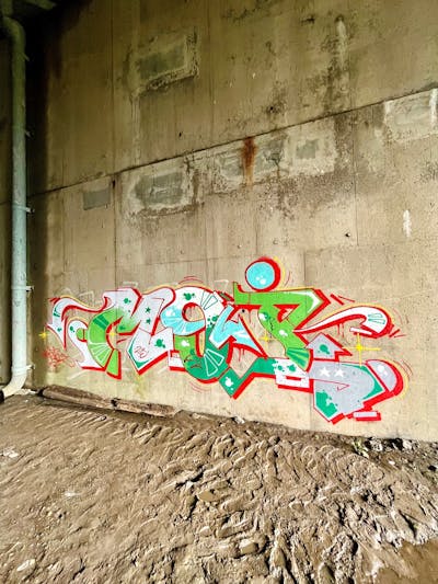 Colorful and Light Green Stylewriting by MOI. This Graffiti is located in Jersey City, United States and was created in 2023. This Graffiti can be described as Stylewriting and Abandoned.