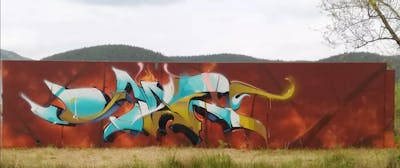 Red and Cyan and Beige Stylewriting by Roweo and mtl crew. This Graffiti is located in Saalfeld, Germany and was created in 2022.