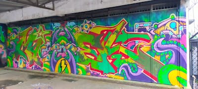 Colorful and Light Green Stylewriting by Rafia.exp and miel. This Graffiti is located in Depok, Indonesia and was created in 2024. This Graffiti can be described as Stylewriting, Characters and Streetart.