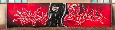 Red and Black Stylewriting by shaz, casom and 7hells. This Graffiti is located in Radebeul, Germany and was created in 2021. This Graffiti can be described as Stylewriting and Characters.