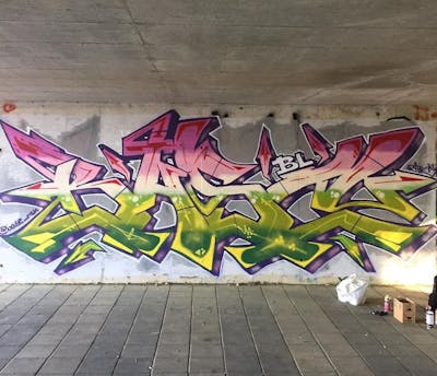 Colorful Stylewriting by Base and RskCrew. This Graffiti is located in Maribor, Slovenia and was created in 2019. This Graffiti can be described as Stylewriting and Wall of Fame.