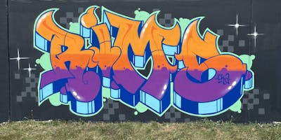 Colorful and Orange Stylewriting by Rims. This Graffiti is located in Melbourne, Australia and was created in 2024.