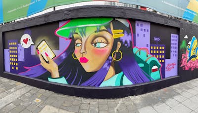 Violet and Colorful Characters by HanyAnnh. This Graffiti is located in Guadalajara, Mexico and was created in 2021.