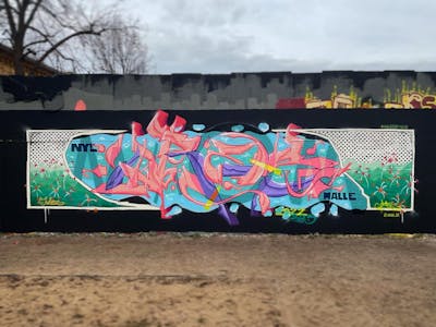 Coralle and Cyan and Colorful Stylewriting by ORES24. This Graffiti is located in HALLE, Germany and was created in 2023. This Graffiti can be described as Stylewriting and Wall of Fame.