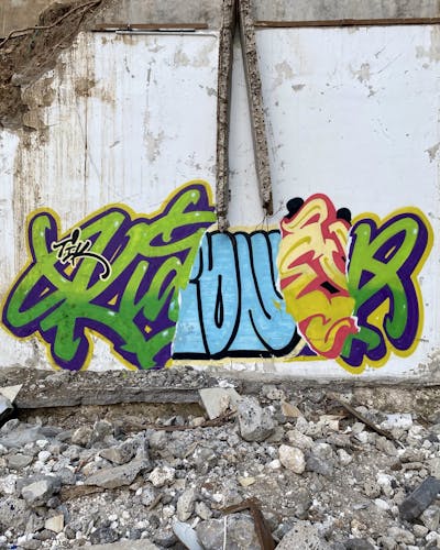 Colorful and Light Green Stylewriting by Kidney. This Graffiti is located in Bali, Indonesia and was created in 2023. This Graffiti can be described as Stylewriting and Abandoned.