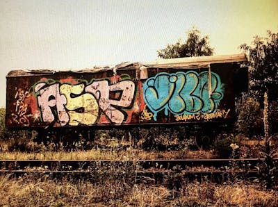 Light Blue and Coralle Trains by Jibo. This Graffiti is located in Unknown, Belgium and was created in 2012. This Graffiti can be described as Trains and Stylewriting.