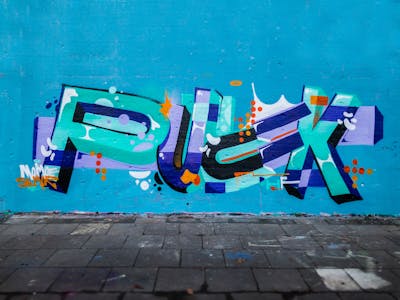 Cyan and Violet and Colorful Stylewriting by PUCK. This Graffiti is located in cologne, Germany and was created in 2024. This Graffiti can be described as Stylewriting and Wall of Fame.