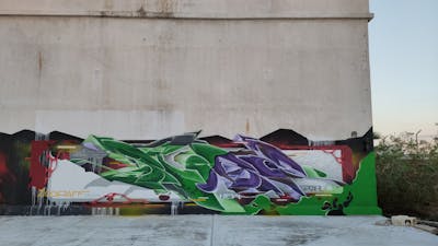 Violet and Green Stylewriting by SPOARE153 and new. This Graffiti is located in Limassol, Cyprus and was created in 2022. This Graffiti can be described as Stylewriting and Abandoned.