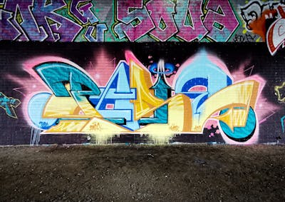 Beige and Light Blue and Colorful Stylewriting by Pase. This Graffiti is located in Leeds, United Kingdom and was created in 2023. This Graffiti can be described as Stylewriting and Wall of Fame.