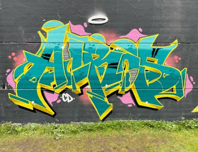 Cyan and Yellow Stylewriting by ACROS and cd. This Graffiti is located in London, United Kingdom and was created in 2023.