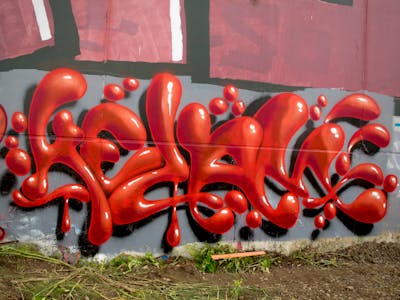 Red and Grey Stylewriting by Kezam. This Graffiti is located in Auckland, New Zealand and was created in 2023. This Graffiti can be described as Stylewriting and 3D.