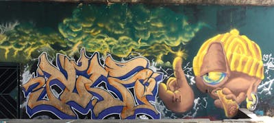Colorful Stylewriting by Mons and Jude. This Graffiti is located in Bangkok, Thailand and was created in 2019. This Graffiti can be described as Stylewriting and Characters.