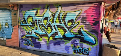 Light Blue and Colorful Stylewriting by Fishe. This Graffiti is located in Los Angeles, United States and was created in 2022.