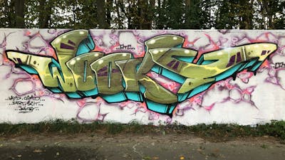 Green Stylewriting by WOOKY. This Graffiti is located in Dortmund, Germany and was created in 2021. This Graffiti can be described as Stylewriting and Wall of Fame.
