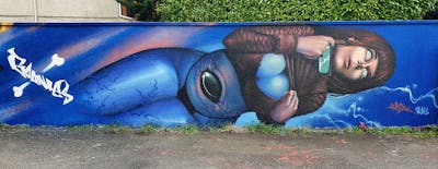 Blue Characters by Antistak and Goonies crew. This Graffiti is located in Toulouse, France and was created in 2022.