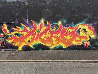 Yellow and Red Stylewriting by Micro79. This Graffiti is located in Newcastle, United Kingdom and was created in 2021. This Graffiti can be described as Stylewriting and Wall of Fame.