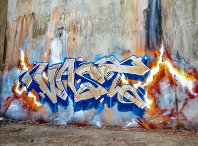 Beige and Blue Stylewriting by VAST. This Graffiti is located in Athens, Greece and was created in 2020. This Graffiti can be described as Stylewriting and Abandoned.
