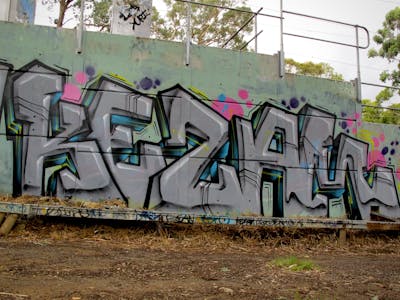 Grey and Colorful Stylewriting by Kezam. This Graffiti is located in Melbourne, Australia and was created in 2023.