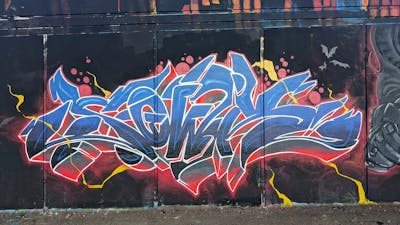Blue and Light Blue and Red Stylewriting by SQWR. This Graffiti is located in London, United Kingdom and was created in 2023.