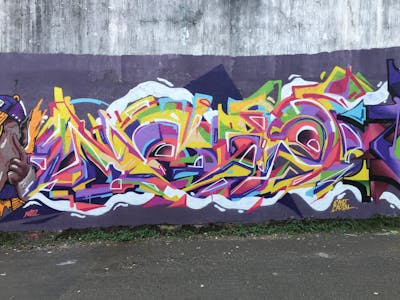 Colorful Stylewriting by NOIZ. This Graffiti is located in Jakarta, Indonesia and was created in 2019. This Graffiti can be described as Stylewriting and Futuristic.