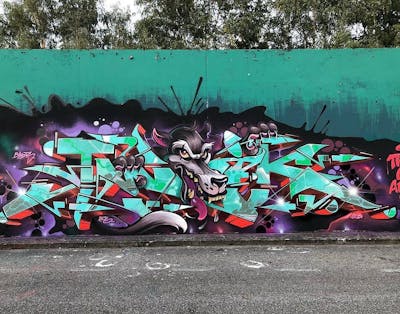 Cyan Stylewriting by Ogryz and TWIK. This Graffiti is located in Hamburg, Germany and was created in 2019. This Graffiti can be described as Stylewriting, Characters and Wall of Fame.