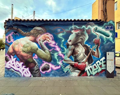 Colorful Stylewriting by YEKO and Mope. This Graffiti is located in Valencia, Spain and was created in 2023. This Graffiti can be described as Stylewriting, Characters and Streetart.