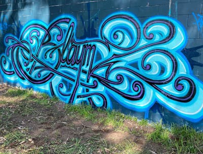 Light Blue and Violet Stylewriting by BLAME. This Graffiti is located in Perth, Australia and was created in 2022.