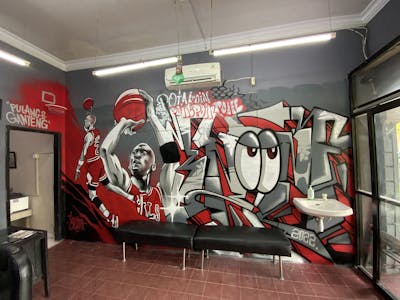 Grey and Red Stylewriting by Eno_onf. This Graffiti is located in Jambi, Indonesia and was created in 2022. This Graffiti can be described as Stylewriting, Characters and Commission.