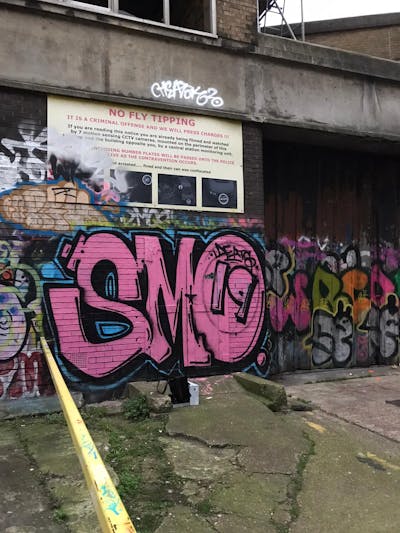 Coralle and Black Stylewriting by smo__crew. This Graffiti is located in London, United Kingdom and was created in 2019. This Graffiti can be described as Stylewriting and Abandoned.