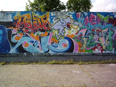 Colorful Stylewriting by urine, OST, kafor, Bob, Kodak and Tosh. This Graffiti is located in Delitzsch, Germany and was created in 2005.