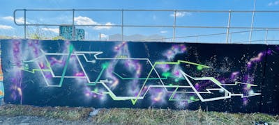 Colorful Stylewriting by Vino AAA. This Graffiti is located in Essex, United Kingdom and was created in 2022. This Graffiti can be described as Stylewriting, Futuristic and Wall of Fame.