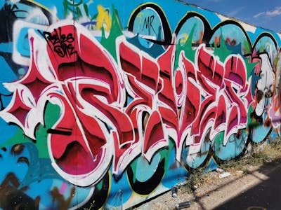 Red and White Stylewriting by REVES ONE. This Graffiti is located in London, United Kingdom and was created in 2022. This Graffiti can be described as Stylewriting and Wall of Fame.