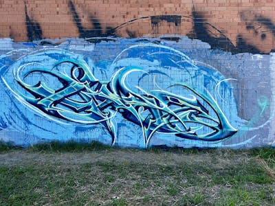 Blue and Light Blue Stylewriting by Xhale. This Graffiti is located in Perth, Australia and was created in 2023.