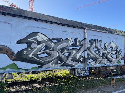 Grey Stylewriting by BROKE420. This Graffiti is located in Jena, Germany and was created in 2023. This Graffiti can be described as Stylewriting, Trains and Freights.