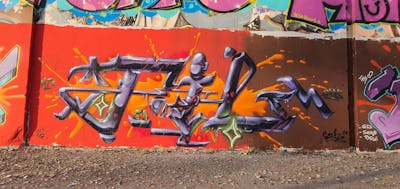 Orange and Violet and Black Stylewriting by fil. This Graffiti is located in Lleida, Spain and was created in 2022.