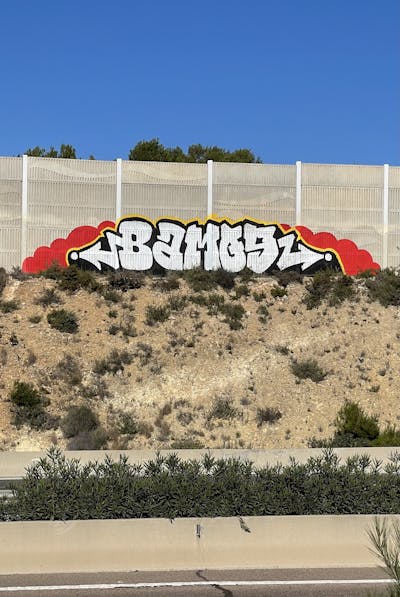 Red and Black and Chrome Stylewriting by Bamos. This Graffiti is located in Valencia, Spain and was created in 2023. This Graffiti can be described as Stylewriting and Street Bombing.
