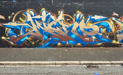 Blue and Beige Stylewriting by Micro79. This Graffiti is located in United Kingdom and was created in 2019. This Graffiti can be described as Stylewriting and Wall of Fame.