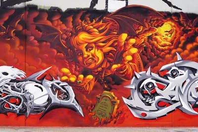 Red and Orange and Grey Stylewriting by ECKS, Lorenzo and Amuck. This Graffiti is located in Fremantle, WA, Australia and was created in 2024. This Graffiti can be described as Stylewriting, Characters, Streetart and Murals.
