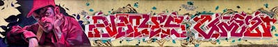 Red and Colorful and White Stylewriting by Notes, BTS, POK, Cheza, NOCHE, Krea and TSL. This Graffiti is located in Spišská Nová Ves, Slovakia and was created in 2023. This Graffiti can be described as Stylewriting and Characters.