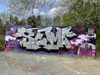 Chrome and Violet Stylewriting by sem and iws crew. This Graffiti is located in Berlin, Germany and was created in 2022. This Graffiti can be described as Stylewriting and Wall of Fame.